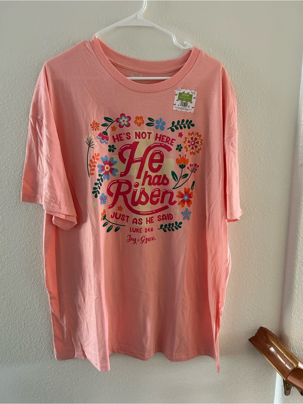 He Has Risen Floral Graphic Tee - Light Coral Pink - NWT